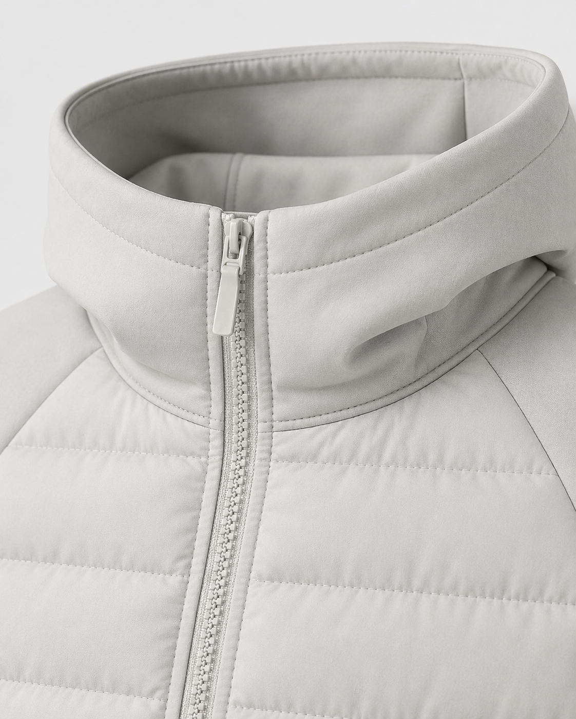 Men's quilted hooded zip jacket with long sleeves and front zip pockets