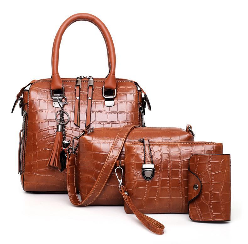 Croc Embossed 4-Piece Handbag Set with Crossbody Bags