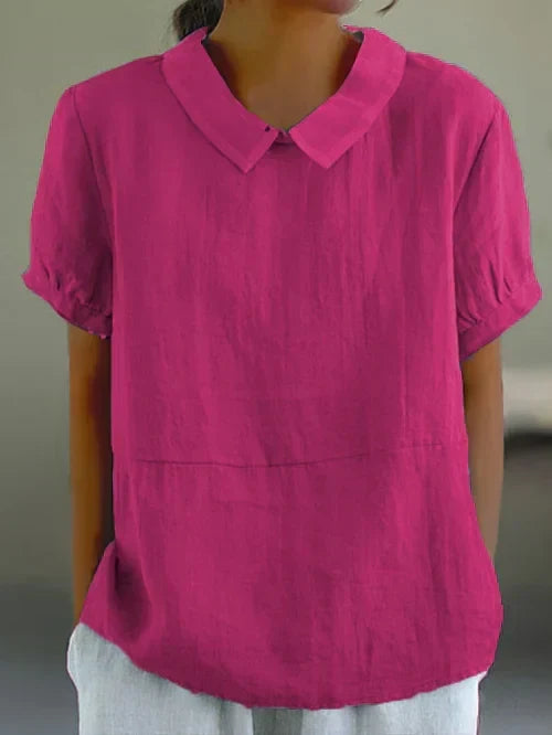 Peter Pan Collar Short Sleeve Linen Blouse