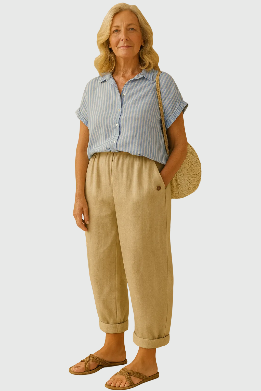 Relaxed Tapered Linen Trousers with Turn-Up Hem