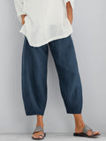 Linen Blend Cropped Lantern Trousers with Tapered Hem