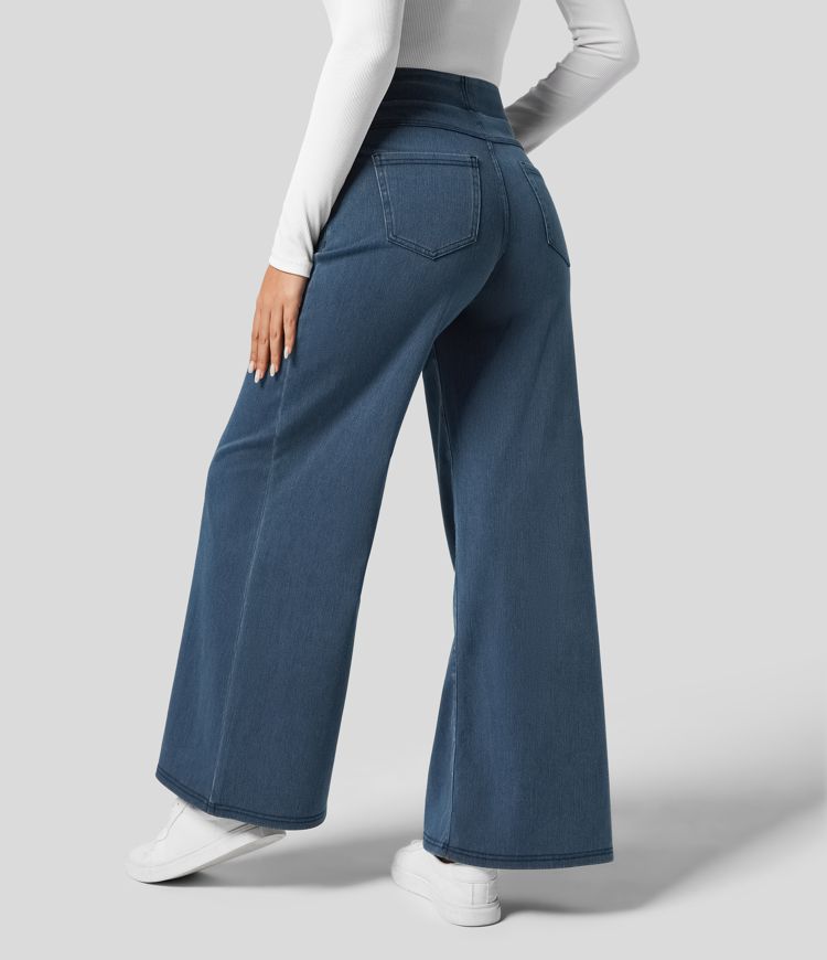 High-Waist Wide-Leg Pull-On Jeans