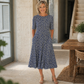 Ditsy Print Fit and Flare Midi Dress with Pockets