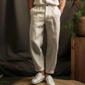 Tailored Linen Blend Trousers with Turn-Up Hem