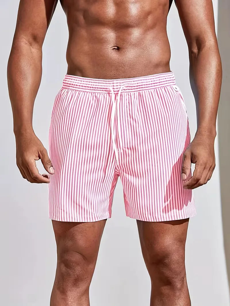 Striped Quick-Dry Swim Shorts with Drawstring Waist