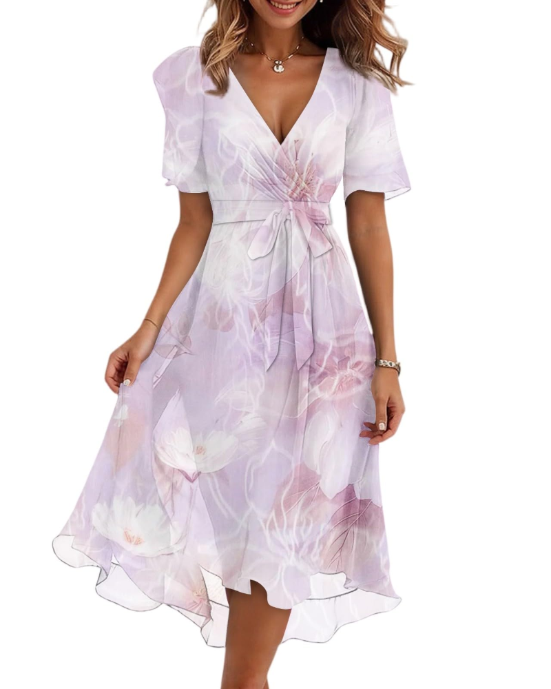 Floral Wrap Midi Dress with Flutter Sleeves