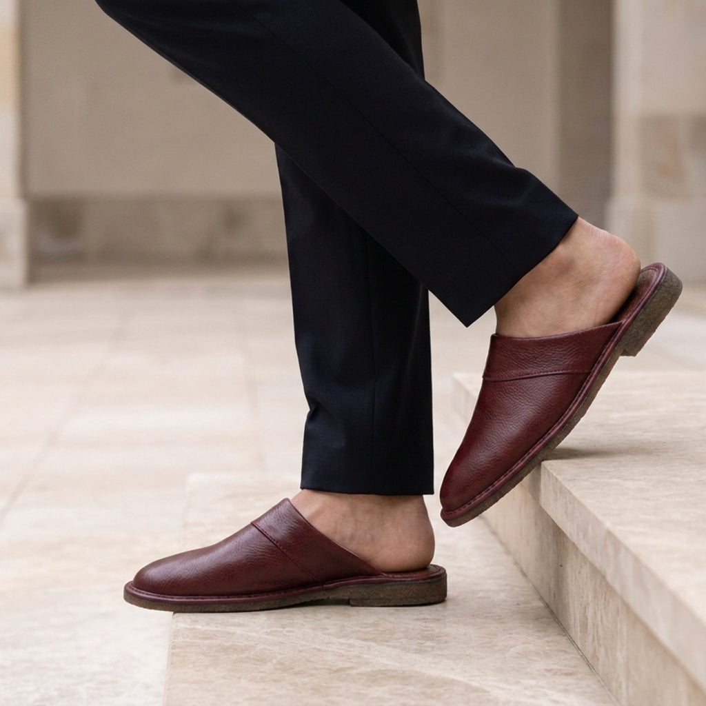 Men's Leather Slip-On Mule Loafers