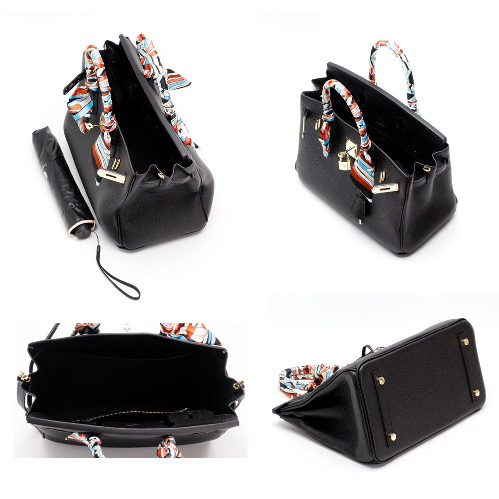 Structured Turn-Lock Tote Bag with Padlock Detail