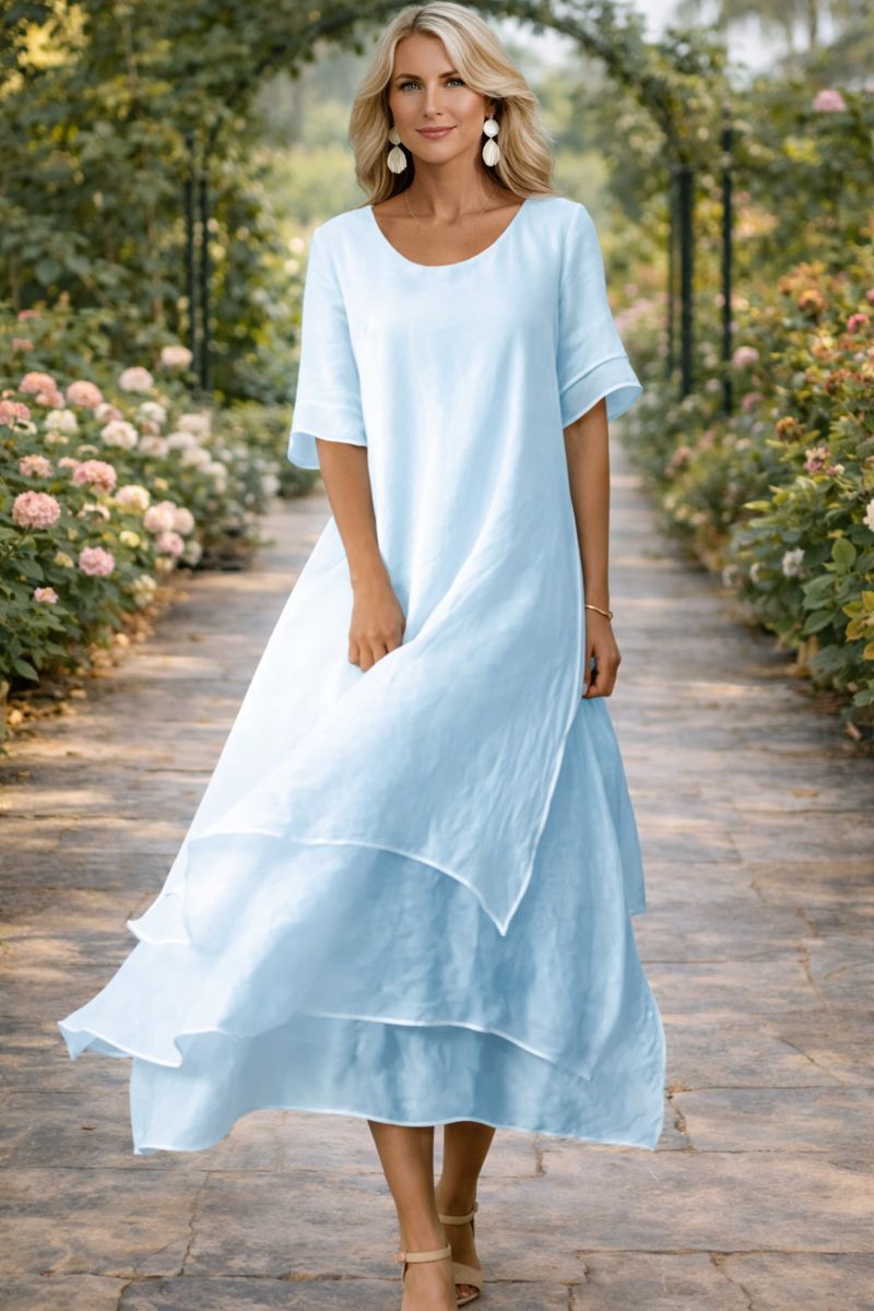 Robe midi à superposition en organza et manches volantées