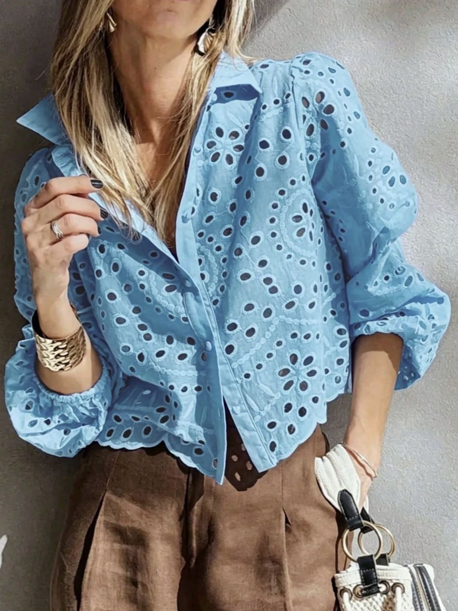 Women's Cropped Eyelet Embroidered Blouse