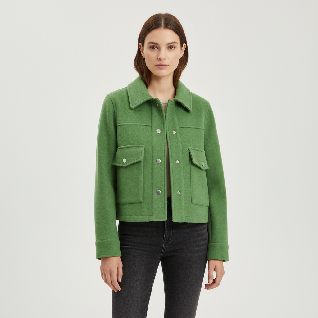 Women's Cropped Utility Jacket with Flap Pockets