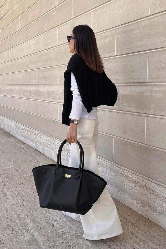 Structured Winged Tote Bag with Gold Clasp