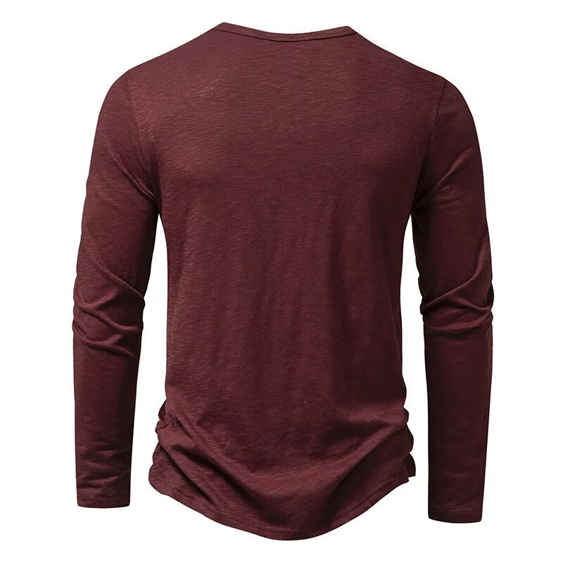 Chemise Henley pour homme en coton flammé à manches longues