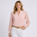 Women’s Long Sleeve Blouse – Split Neck Sheer Sleeve Style
