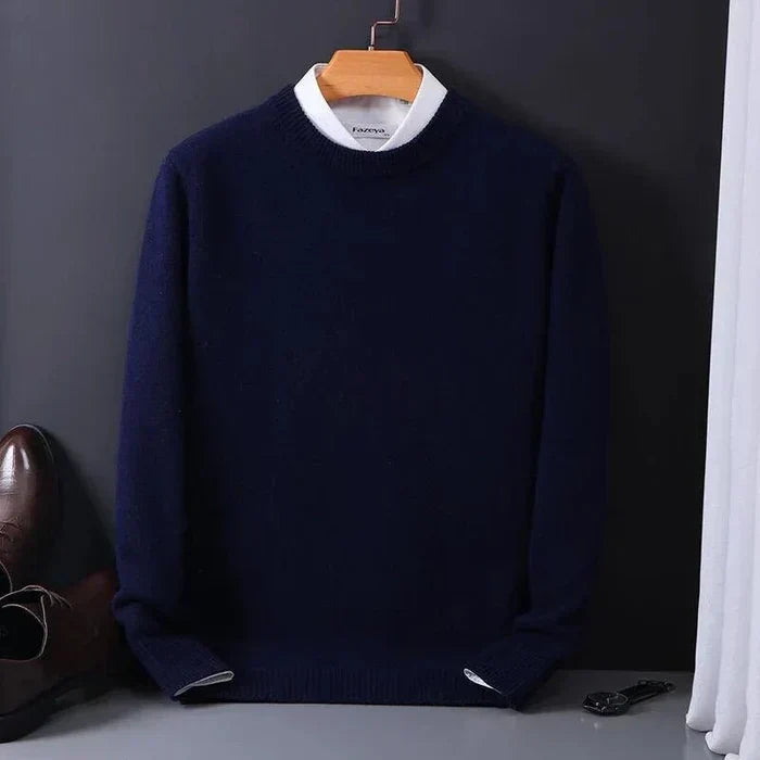 Men's Wool Blend Crew Neck Sweater with Ribbed Trim