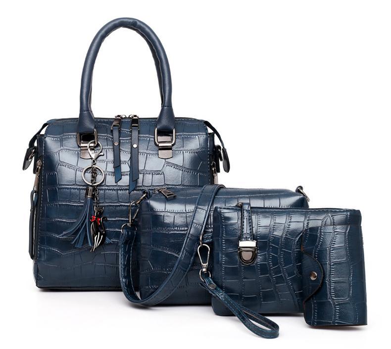 Croc Embossed 4-Piece Handbag Set with Crossbody Bags