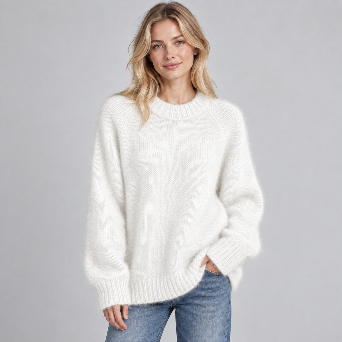 Women's Oversized Fuzzy Knit Crewneck Sweater