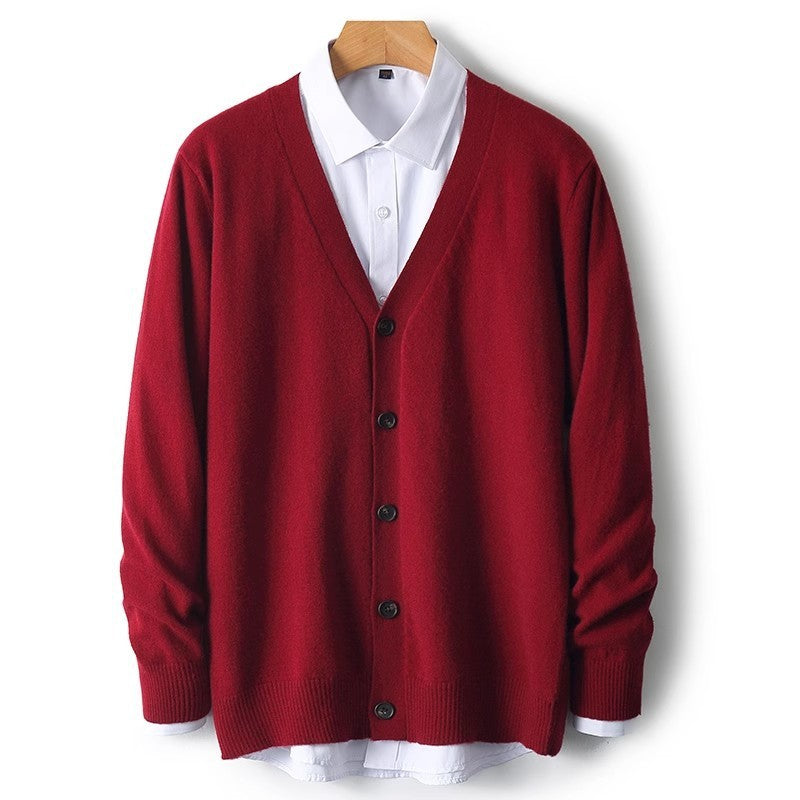 Men's heathered knit V-neck button cardigan with long sleeves