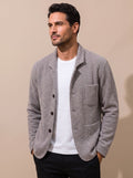 Men's textured knit blazer jacket with notch lapel, buttons and patch pockets