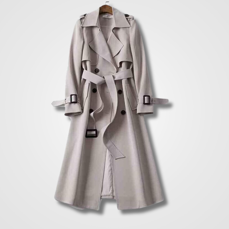Trench-coat long à ceinture et à double boutonnage pour femme