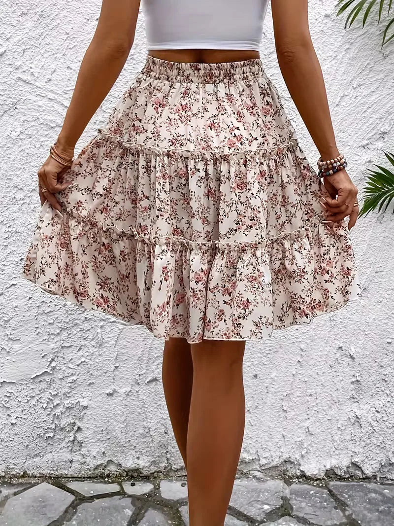 Floral Tiered Mini Skirt with Tie Waist