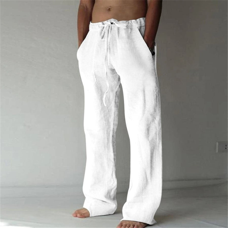 Relaxed Linen Blend Drawstring Trousers for Men