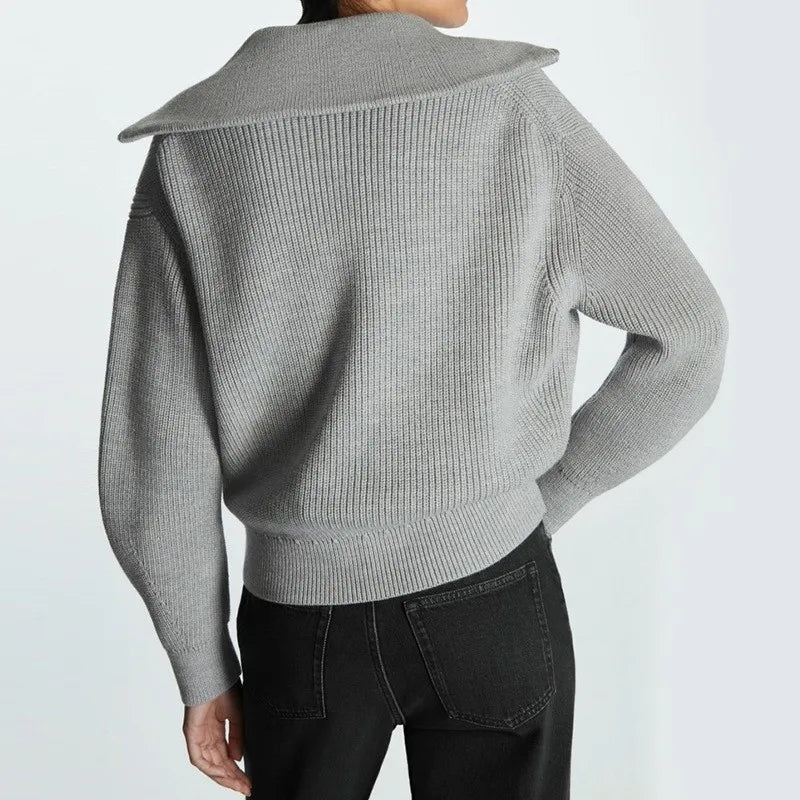 Women's Striped Half-Zip Collared Knit Sweater