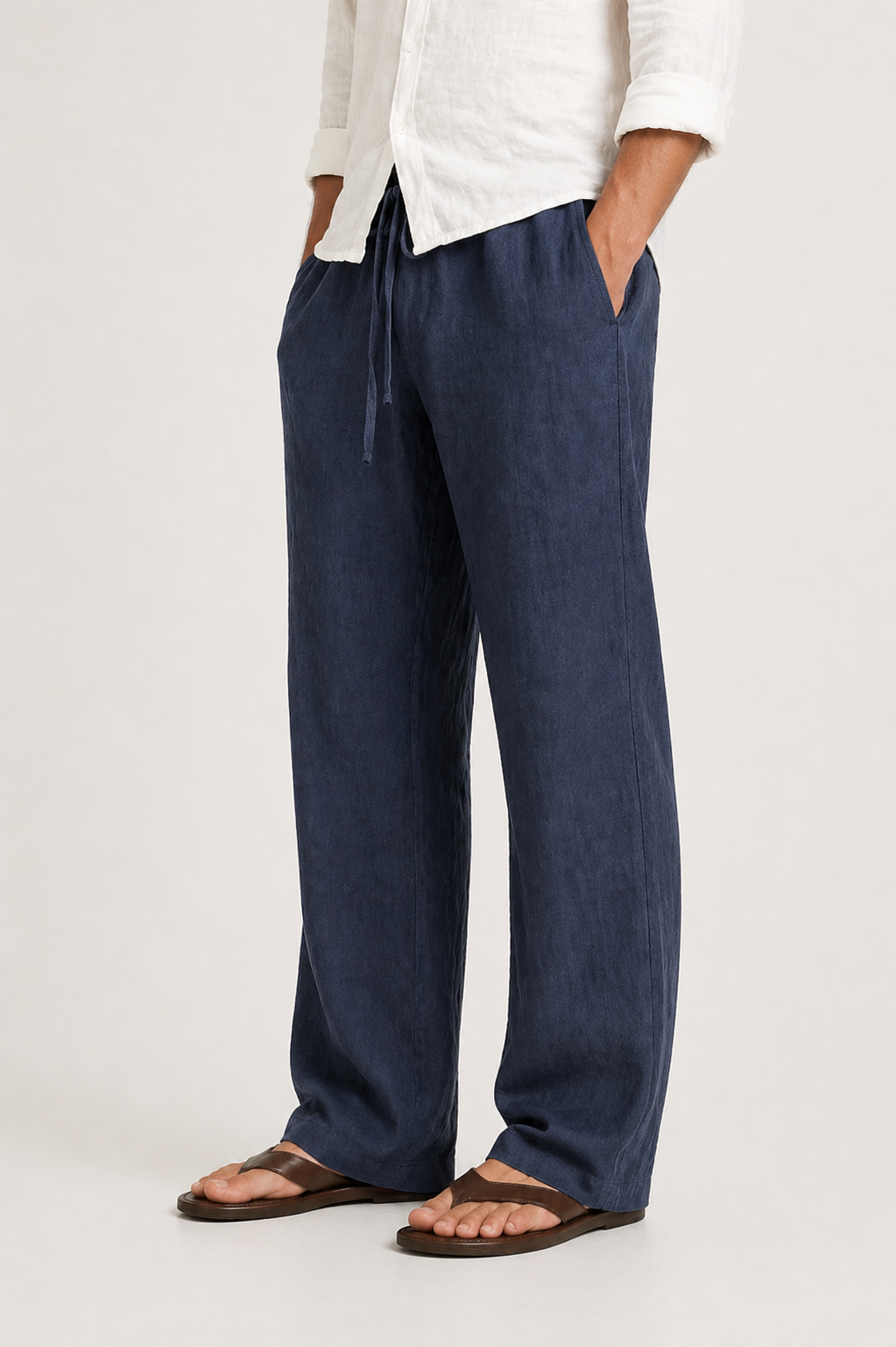 Pantalon en lin coupe décontractée avec taille à cordon de serrage