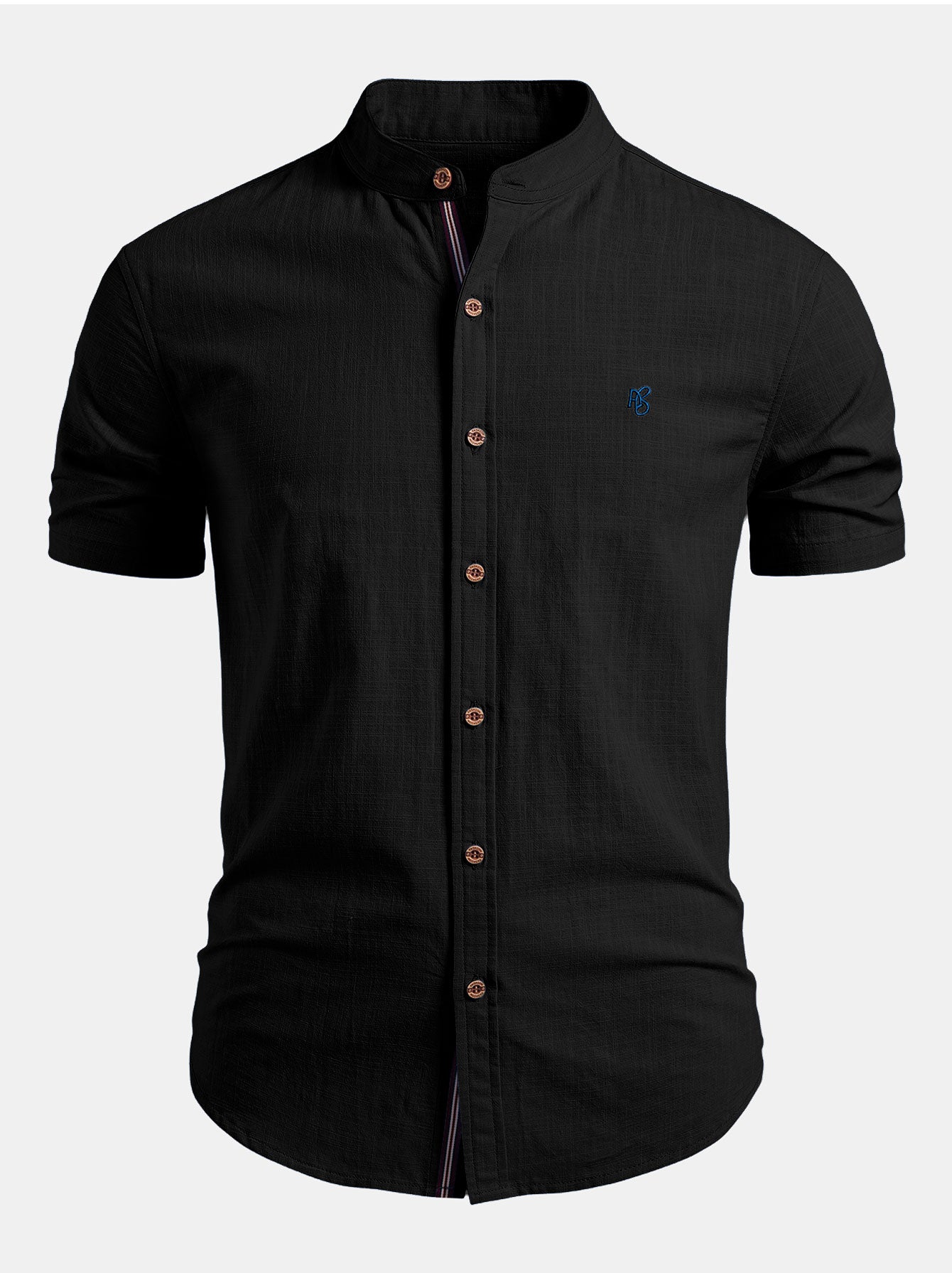 Chemise en lin à manches courtes avec col mao