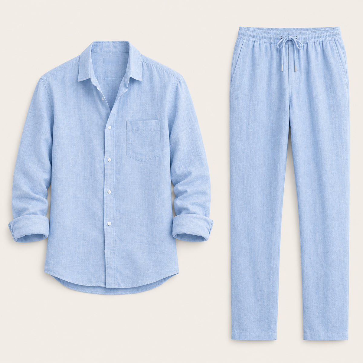 Linen Long Sleeve Shirt and Trousers Two Piece Set