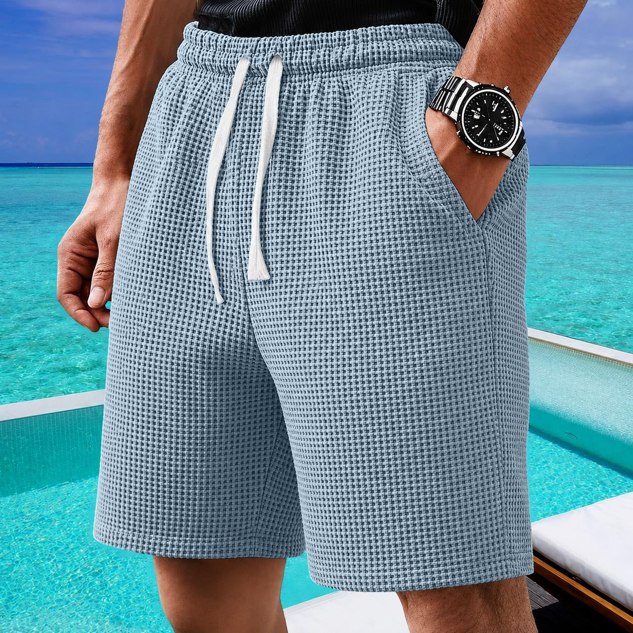 Shorts en maille gaufrée avec taille à cordon de serrage