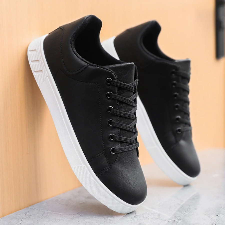 Leather Look Low Top Sneakers with White Sole