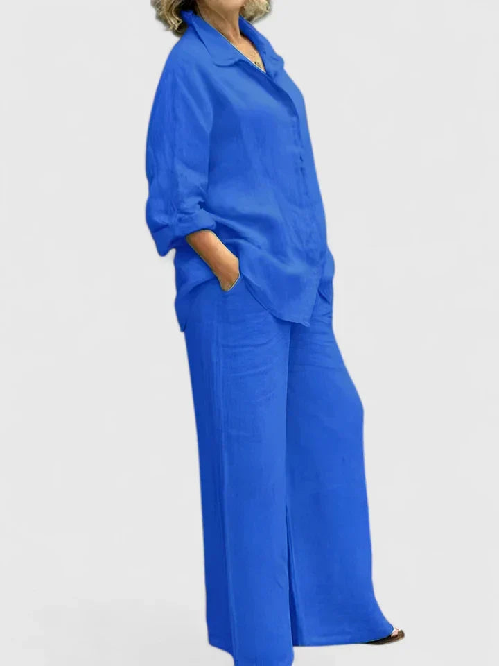 Relaxed Button-Front Shirt & Wide-Leg Trouser Set