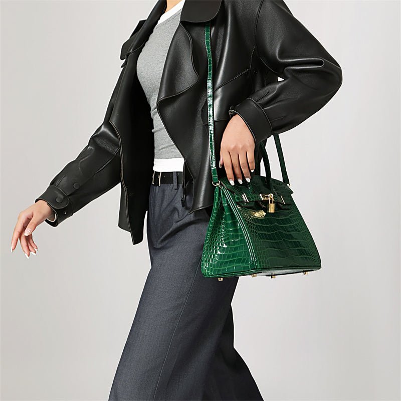 Structured Turn-Lock Tote Bag with Padlock Detail