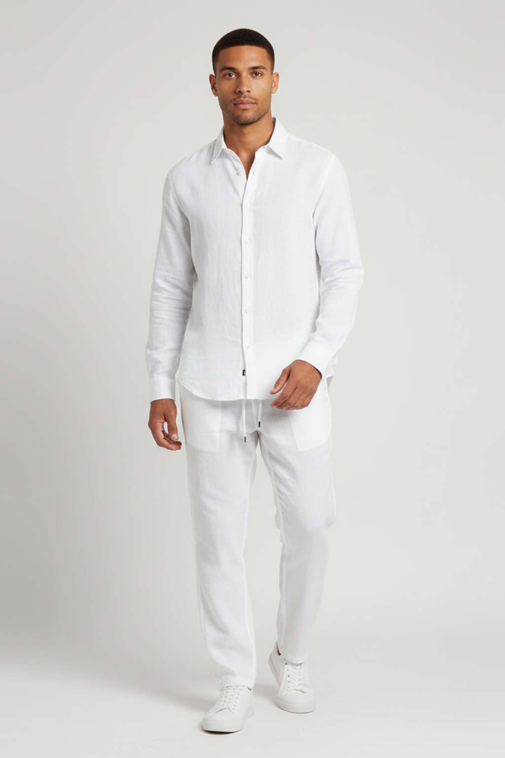 Men's Linen Shirt & Elastic Waist Trouser Set