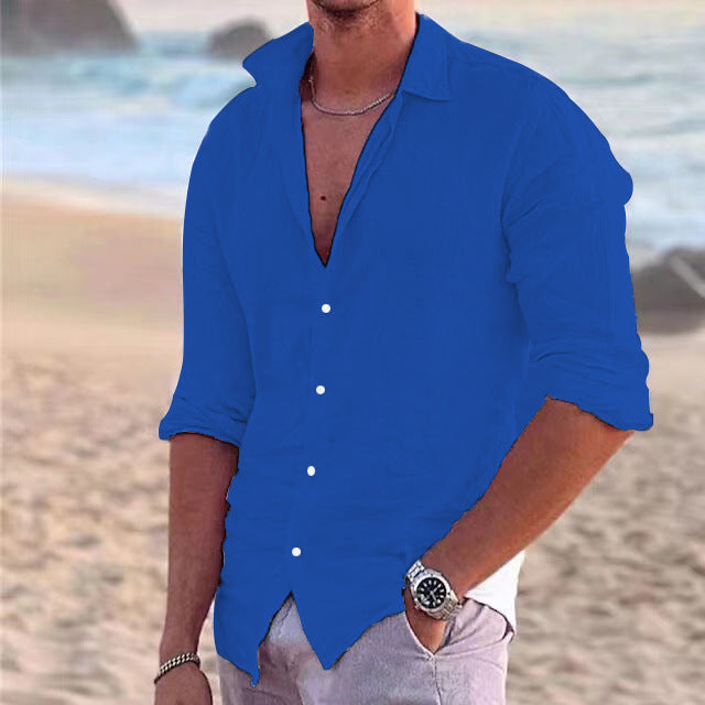Chemise en lin à manches longues avec col pointu