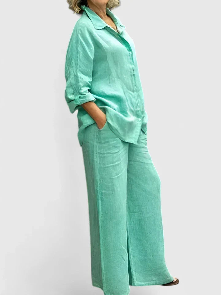 Relaxed Button-Front Shirt & Wide-Leg Trouser Set