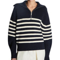 Women's Striped Half-Zip Ribbed Collar Knit Sweater