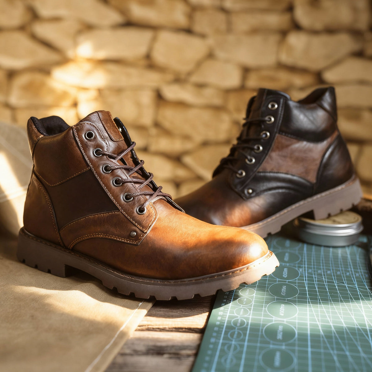 Men's Two-Tone Lace-Up Casual Ankle Boots