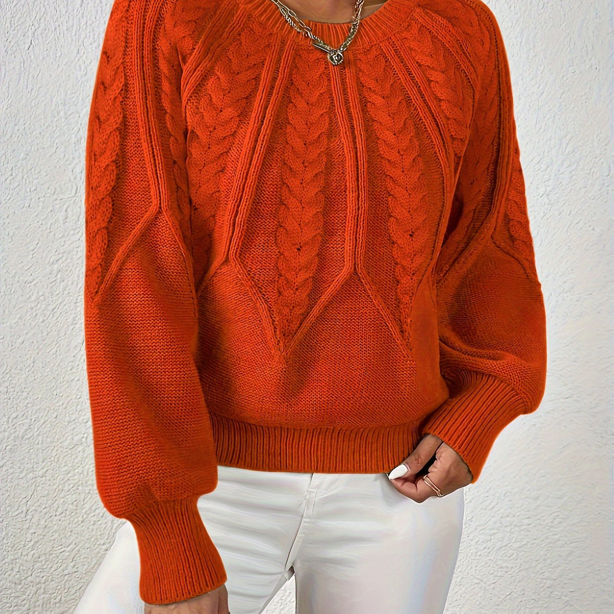Women's Cable Knit Balloon Sleeve Cropped Jumper