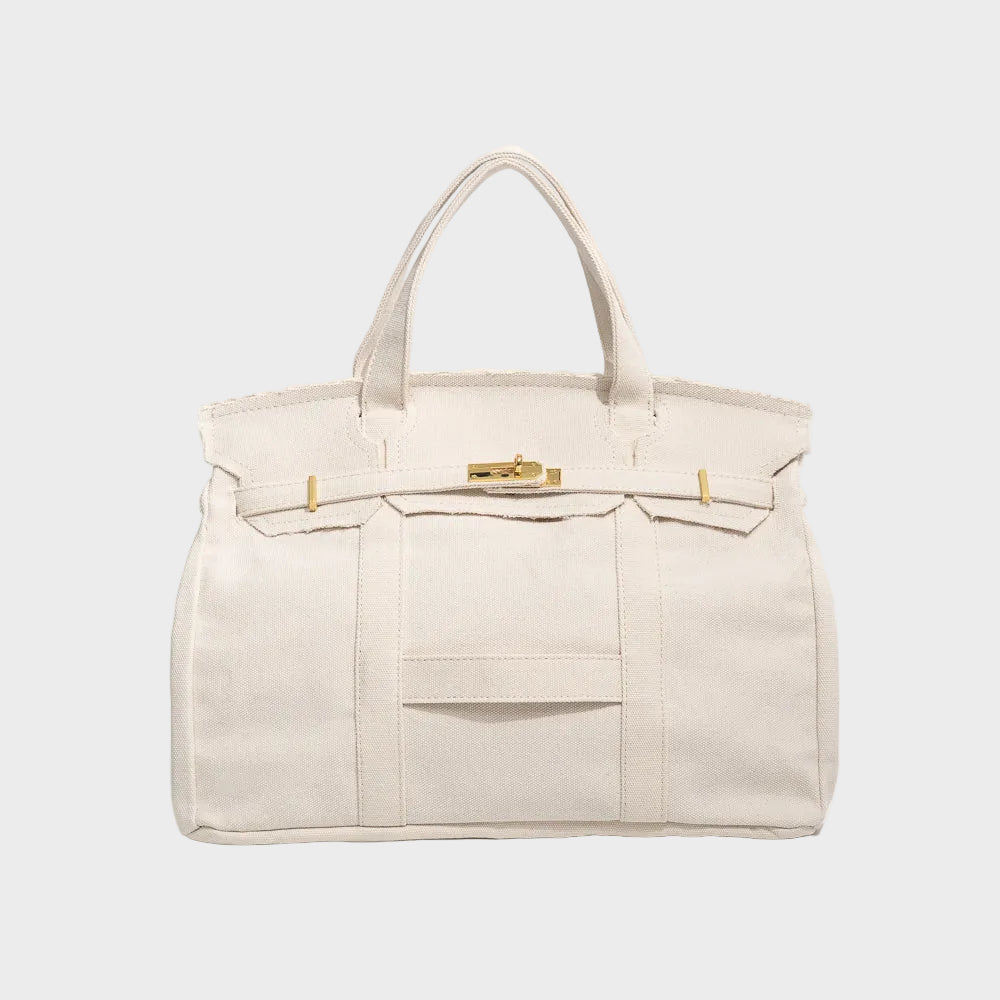 Women's Canvas Turn-Lock Top Handle Tote Bag