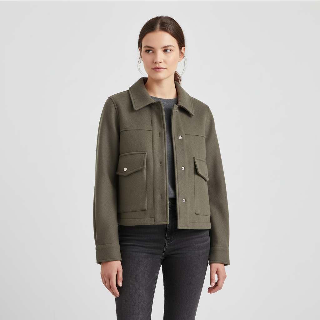 Women's Cropped Utility Jacket with Flap Pockets