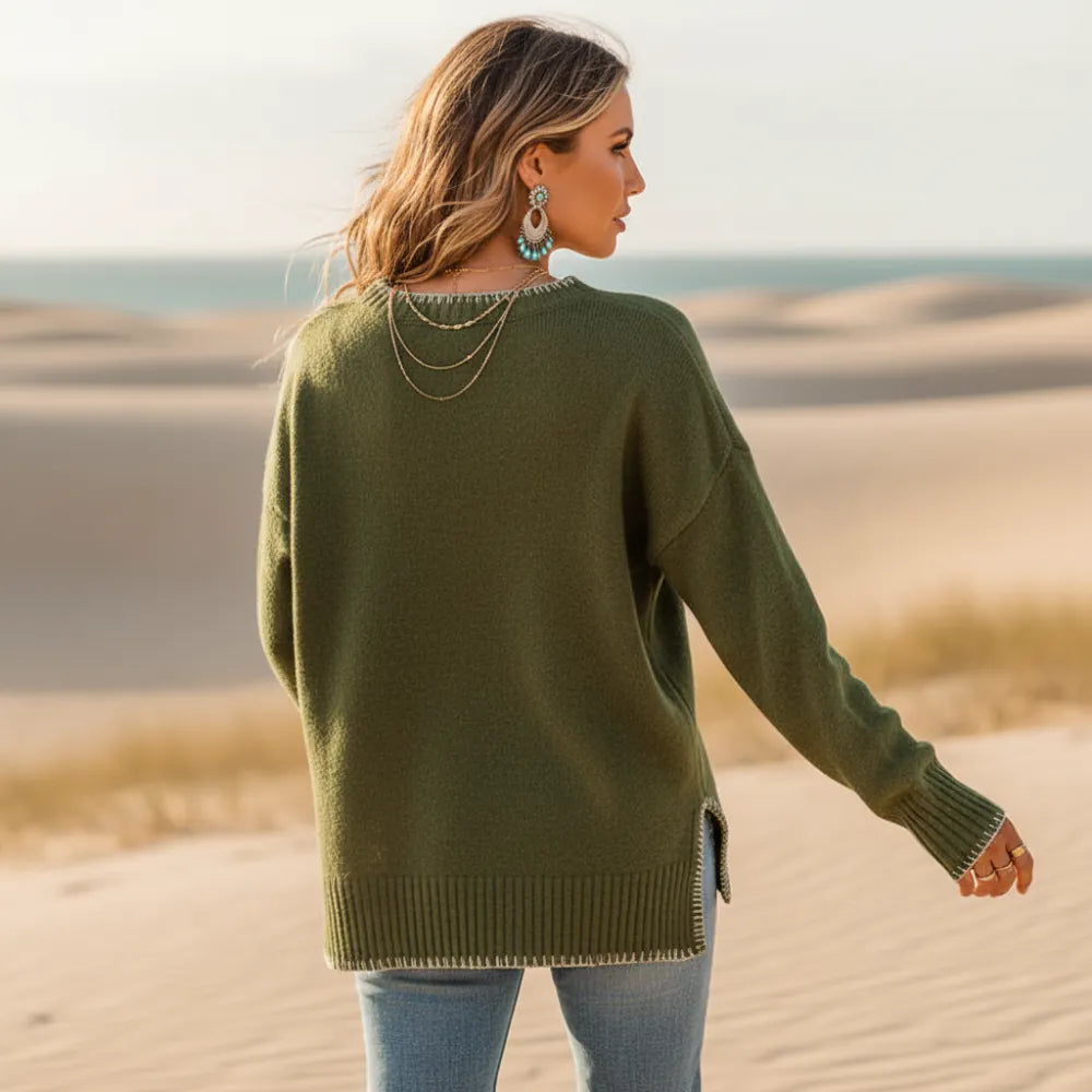 Women's Contrast Blanket Stitch Relaxed Knit Jumper