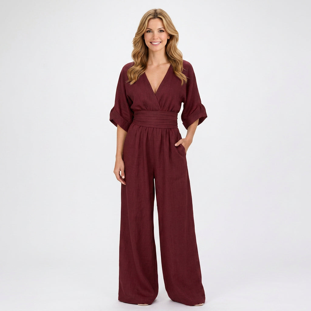 Jumpsuit – Wrap Front Wide Leg Belted Style