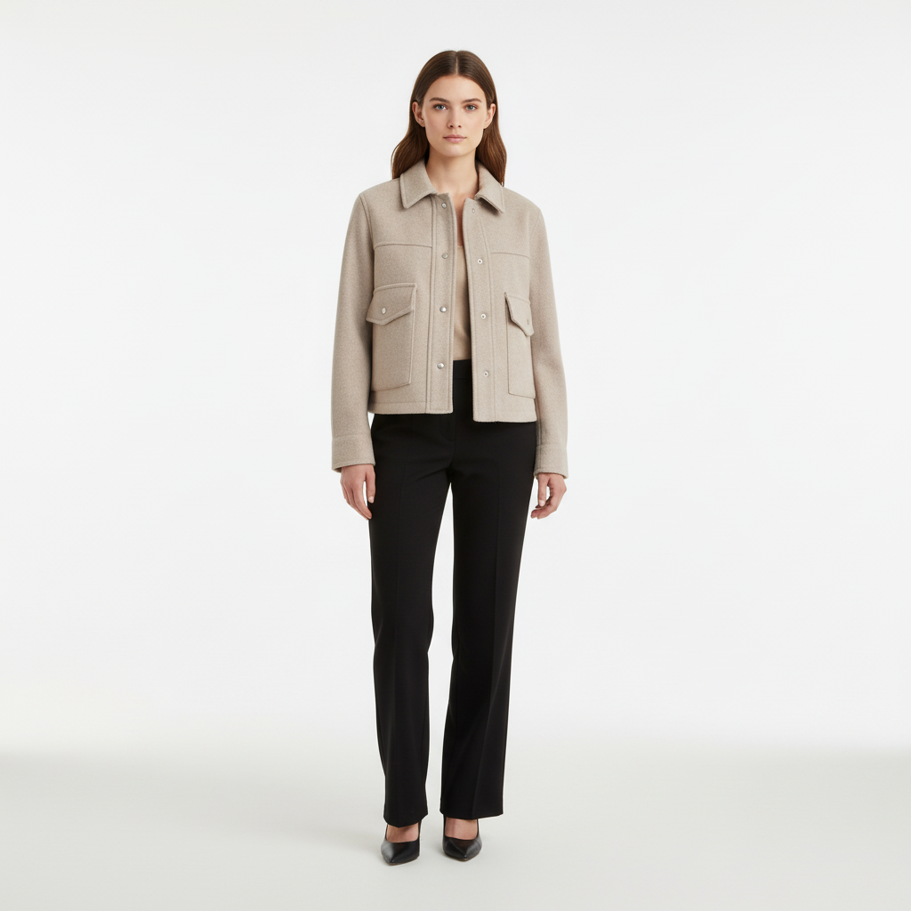 Women's Cropped Utility Jacket with Flap Pockets