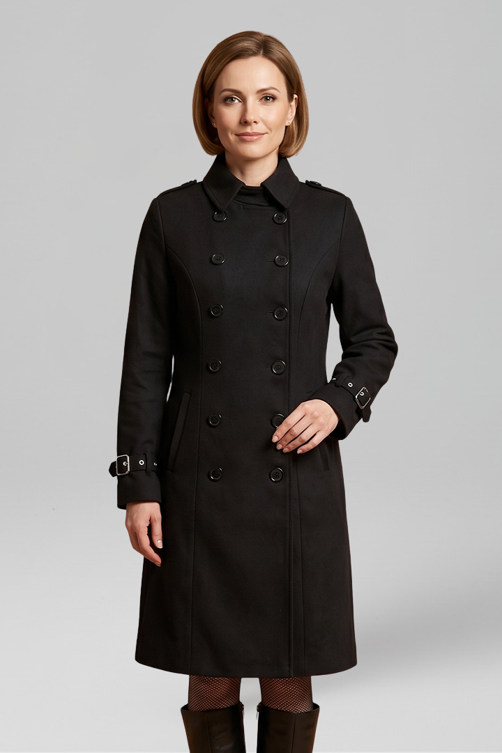 Trench-coat croisé pour femme avec poignets à boucles