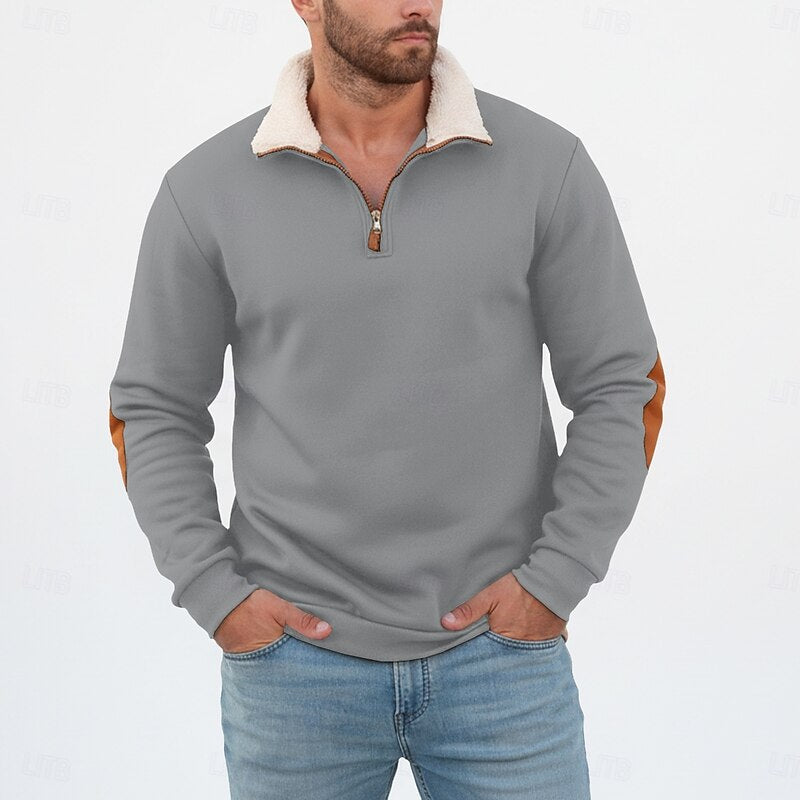 Men's Sherpa Collar Quarter-Zip Colourblock Sweatshirt