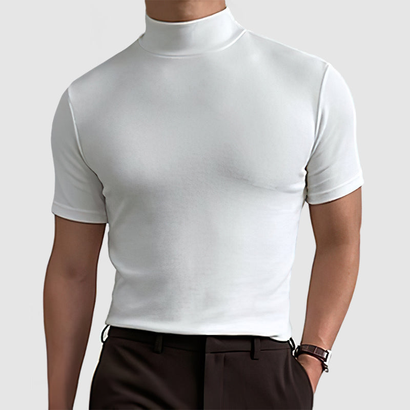 Slim Fit Short Sleeve Mock Neck T-Shirt for Men
