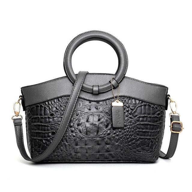 Croc Embossed Round Handle Structured Tote Bag