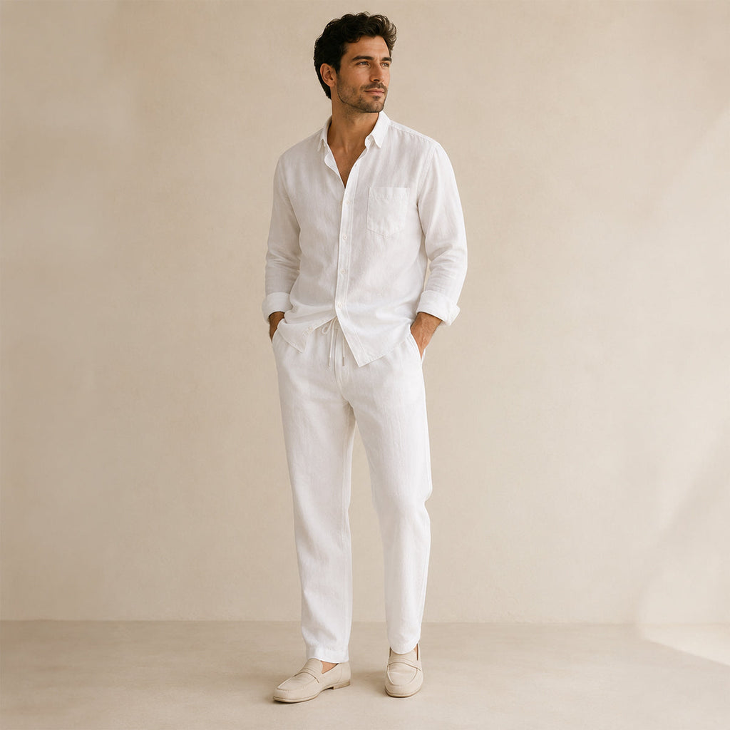 Linen Long Sleeve Shirt and Trousers Two Piece Set